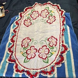 Handmade Embroidered Floral Oval Table Runner